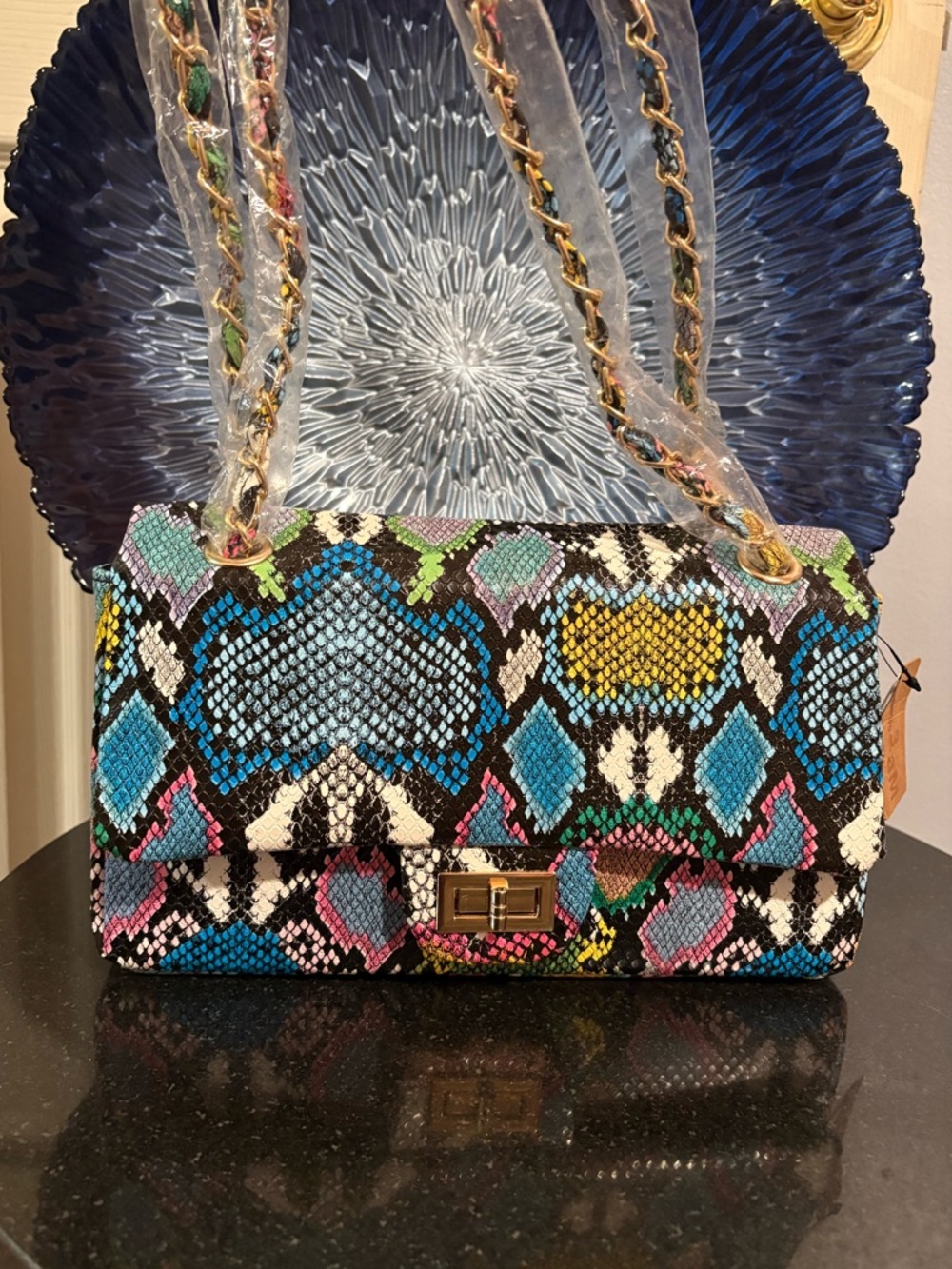 Hello 3am Multicolor Snake-Print Chain Shoulder/Crossbody Purse New